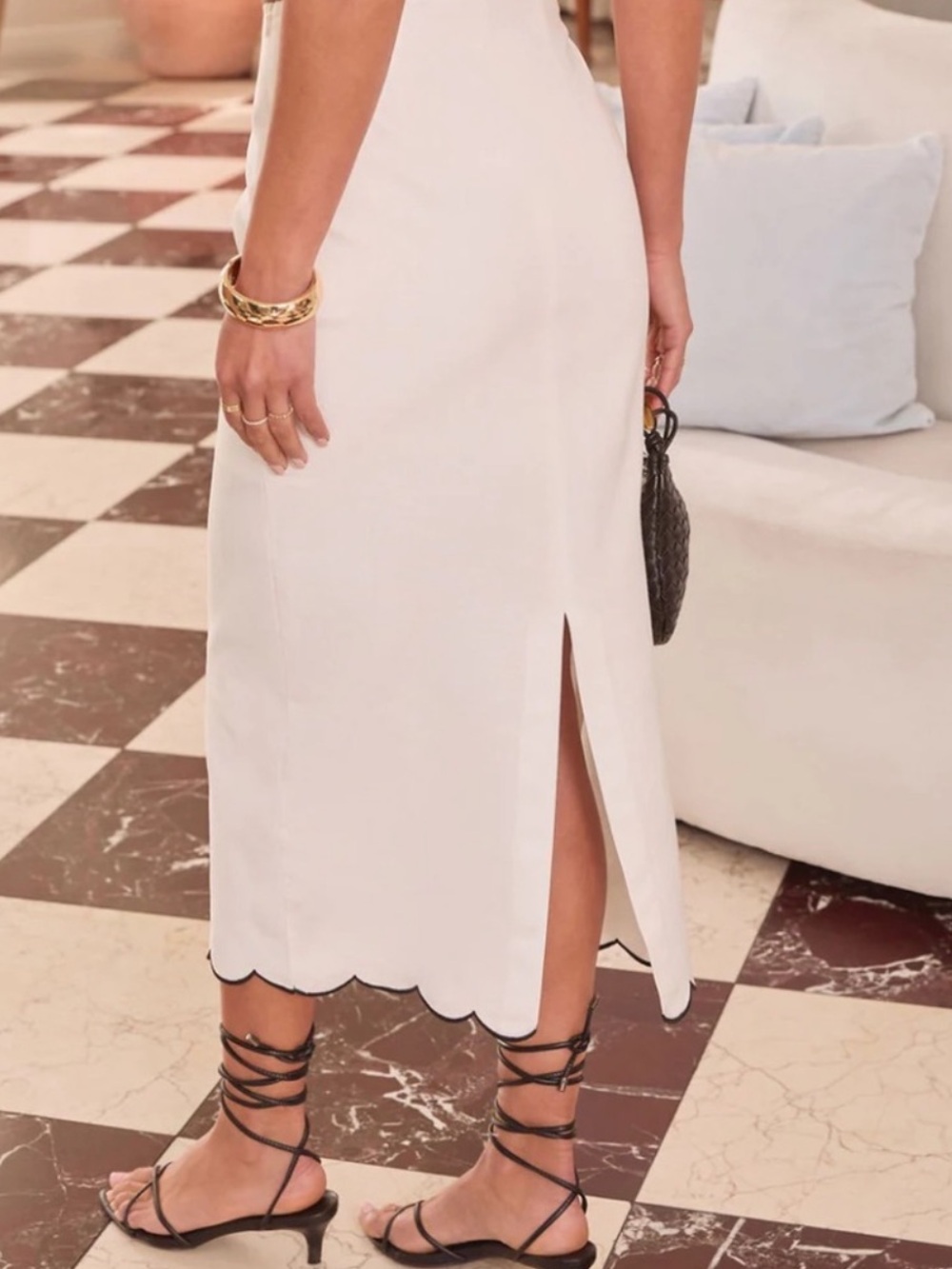 Vici White Scallop Hem Midi Skirt - Picture 2 of 14